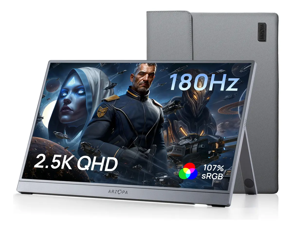 Monitor portátil gamer ARZOPA Z3FC de 16,1 polegadas 2.5K 180Hz com capa